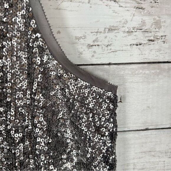 Talbots Silver Gray Gunmetal Bling Holiday Sequin V-Neck Cami Tank Sz 16WP - Picture 5 of 8